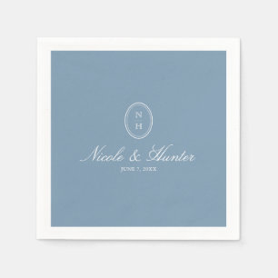 Dusty Blue Monogram Wedding Crest Napkin