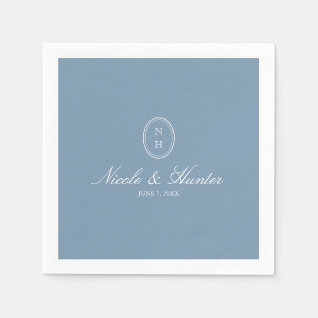 Dusty Blue  Monogram Wedding Crest Napkin (Front)