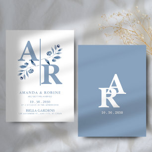 Dusty Blue Monogram Wedding Invitation