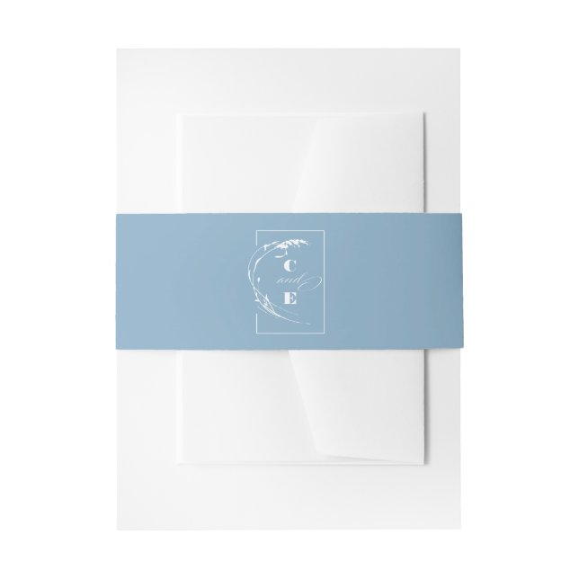 Dusty Blue Monogram Wedding Invitation Belly Band (Front Example)