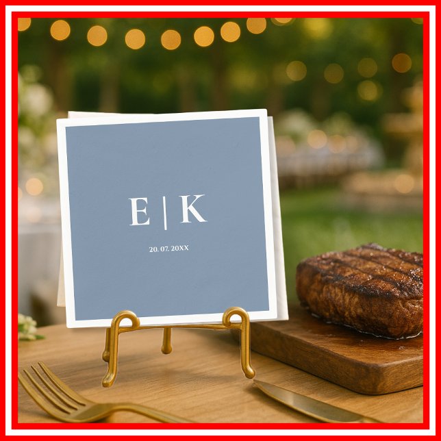 Dusty Blue Monogram Wedding Napkin (Creator Uploaded)