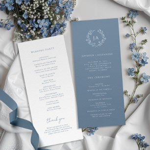 Dusty Blue Monogram Wedding Programme