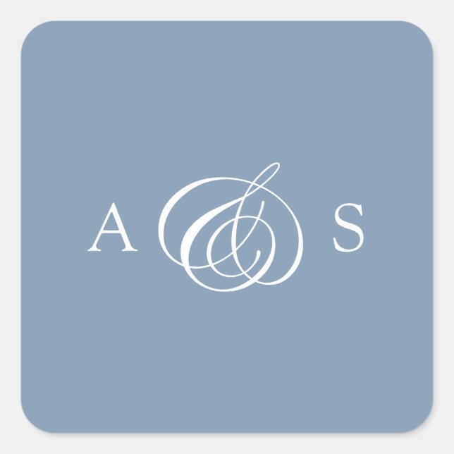 Dusty Blue Monogram Wedding Square Sticker (Front)