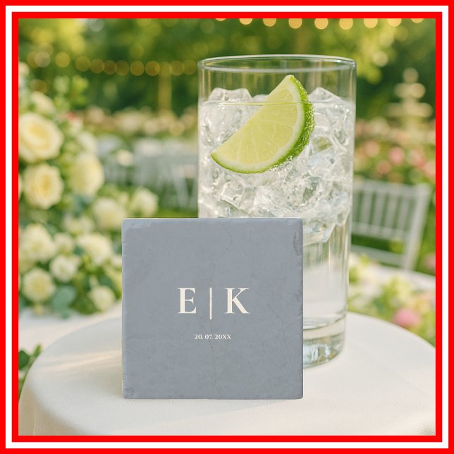 Dusty Blue Monogram Wedding Stone Coaster (Creator Uploaded)