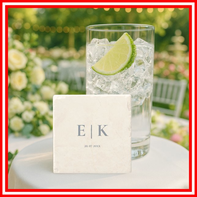 Dusty Blue Monogram Wedding Stone Coaster (Creator Uploaded)