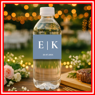 Dusty Blue Monogram Wedding Water Bottle Label