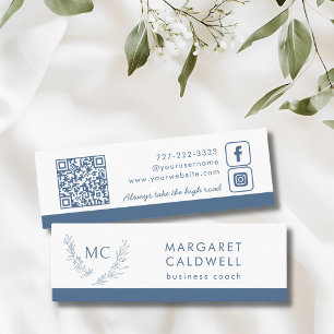 Dusty Blue Monogram Wreath Mini Business Card
