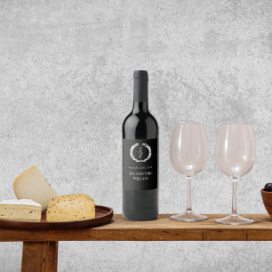 Dusty Blue Monogram Wreath White Wine Label