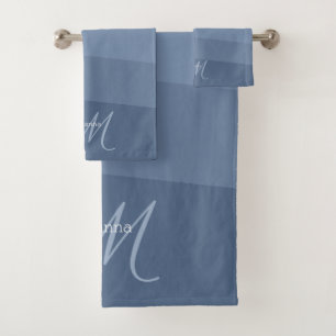 Dusty Blue Monogrammed Geometric Bath Towel Set
