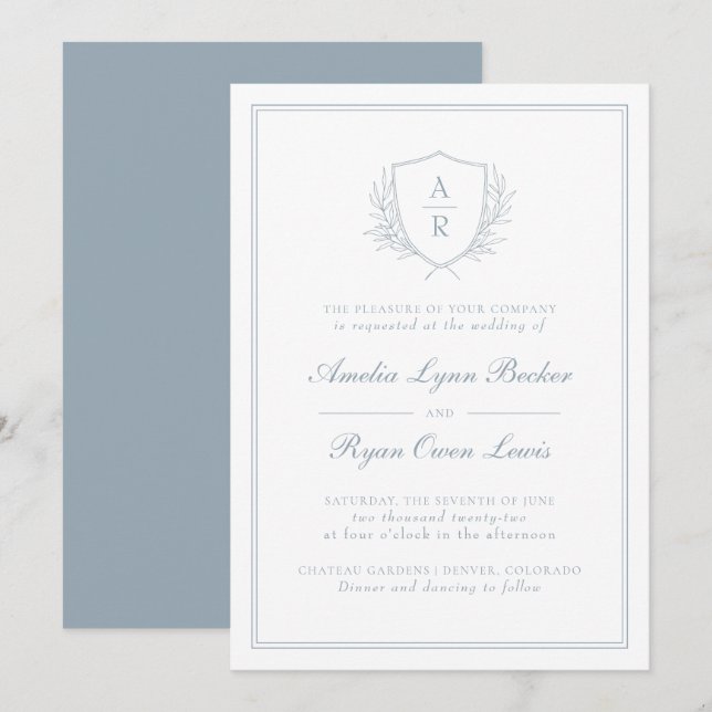 Dusty Blue Monogrammed Wedding Invitation (Front/Back)