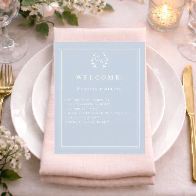 Dusty blue monogrammed wedding program details (Creator Uploaded)