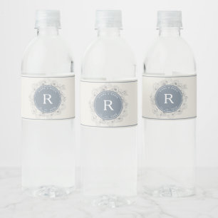 Dusty Blue Monogrammed Wedding Water Bottle Label