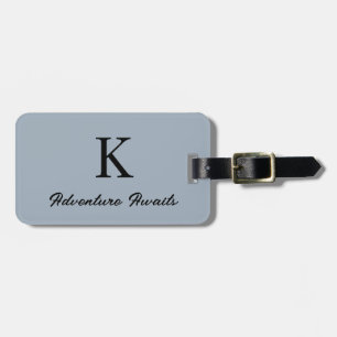 Dusty Blue Monograms Adventure Awaits Gift Favour Luggage Tag