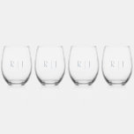 Dusty Blue Monograms Minimal Wedding Gift Favour Stemless Wine Glass<br><div class="desc">Designed with text template for monogrammed initials which you can customise!</div>