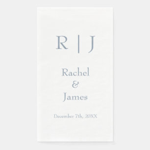 Dusty Blue Monograms Name Simple Minimal Wedding Napkin