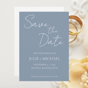 Dusty Blue Monotone Simple Style Wedding Save The Date