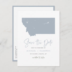 Dusty Blue Montana Map QR Code Save the Date Announcement Postcard