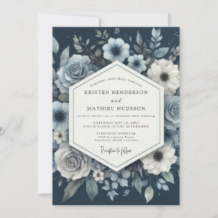 Dusty Blue Moody Bloom Wedding Invitation