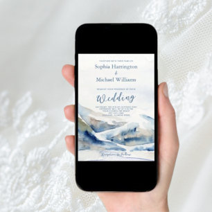 Dusty Blue Mountains Wedding Invitation QR Code