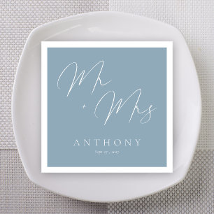 Dusty Blue Mr & Mrs Script Wedding Napkin