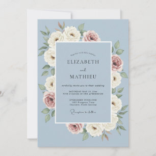 Dusty Blue Muted Spring Wedding Invitation