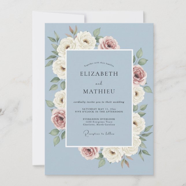 Dusty Blue Muted Spring Wedding Invitation (Front)