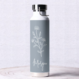 Dusty Blue Name Floral Bachelorette Bridal  Water Bottle