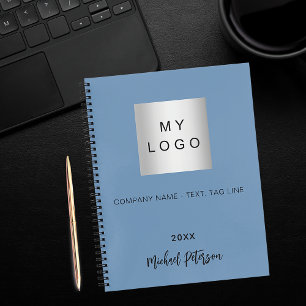Dusty blue name script business logo notebook