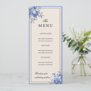 Dusty Blue Natural Rustic Floral Wedding Menu  Invitation