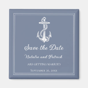Dusty Blue Nautical Anchor Save the Date Magnet