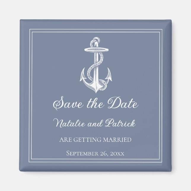 Dusty Blue Nautical Anchor Save the Date Magnet (Front)