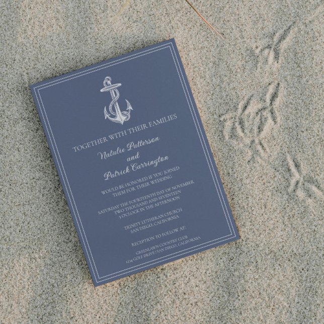 Dusty Blue Nautical Anchor Wedding Invitation (Dusty Blue Nautical Anchor Wedding Invitation)