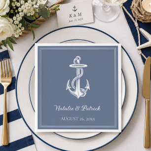 Dusty Blue Nautical Anchor Wedding Paper Napkins