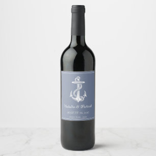 Dusty Blue Nautical Anchor Wedding Wine Label