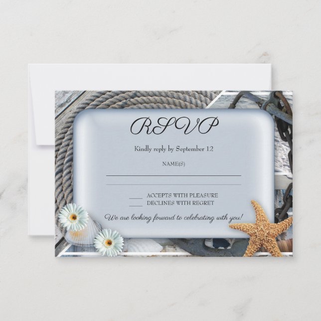 Dusty Blue Nautical Wedding RSVP Card (Front)