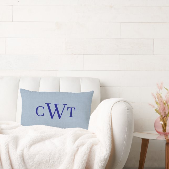 Dusty Blue Navy Blue Monogram Initial Throw Pillow (Couch)