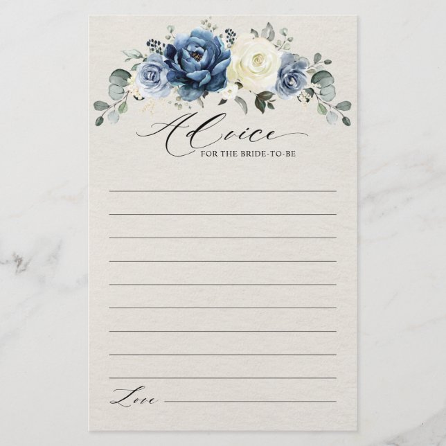 Dusty Blue Navy Champagne Bridal Shower Advice (Front)
