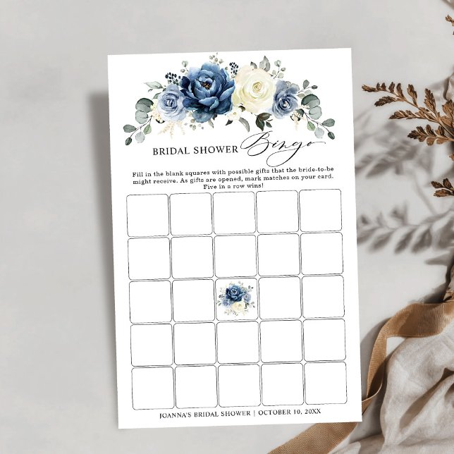 Dusty Blue Navy Champagne Bridal Shower Bingo (Dusty Blue Navy Champagne Bridal Shower Bingo game)