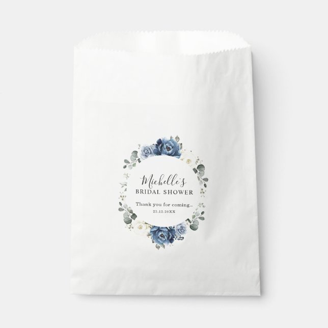 Dusty Blue Navy Champagne Ivory Bridal Shower Favo Favour Bags (Front)