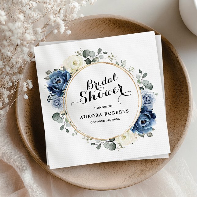 Dusty Blue Navy Champagne Ivory Bridal Shower Napkin (Dusty Blue Navy Champagne Ivory Bridal Shower Napkins)