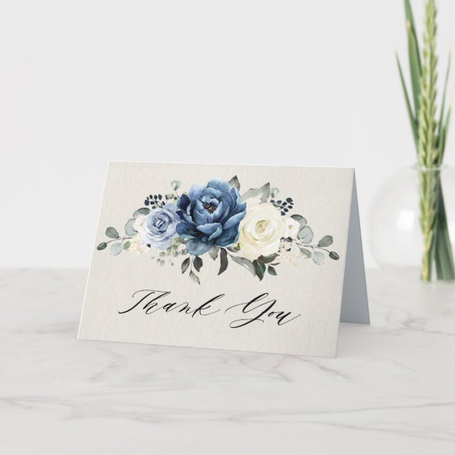 Dusty Blue Navy Champagne Ivory Bridal Shower Than Thank You Card (Front)
