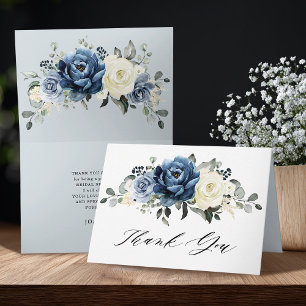 Dusty Blue Navy Champagne Ivory Bridal Shower Thank You Card