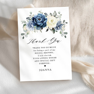 Dusty Blue Navy Champagne Ivory Bridal Shower Thank You Card