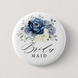 Dusty Blue Navy Champagne Ivory Bridesmaid 6 Cm Round Badge