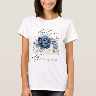 Dusty Blue Navy Champagne Ivory Floral Bride T-Shirt