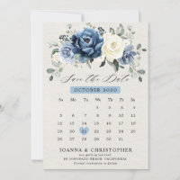 Dusty Blue Navy Champagne Ivory Floral calendar Sa