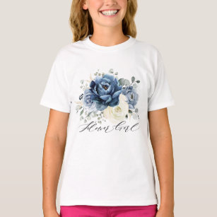 Dusty Blue Navy Champagne Ivory Floral Flower girl T-Shirt