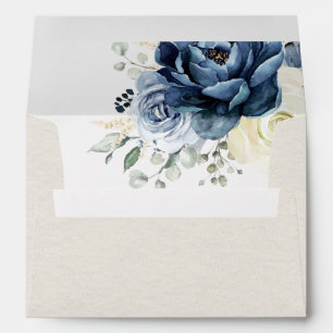 Dusty Blue Navy Champagne Ivory Floral Wedding Env Envelope