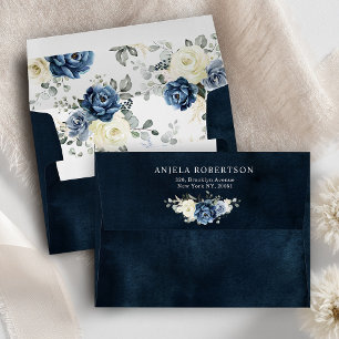Dusty Blue Navy Champagne Ivory Floral Wedding Env Envelope