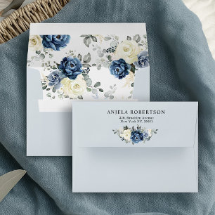 Dusty Blue Navy Champagne Ivory Floral Wedding Env Envelope